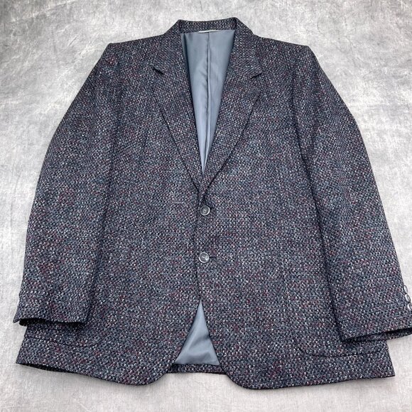 George Lawrence‎ Blazer Men 42 Black Red Wool Tweed Classic Career Jacket VTG - Picture 2 of 13